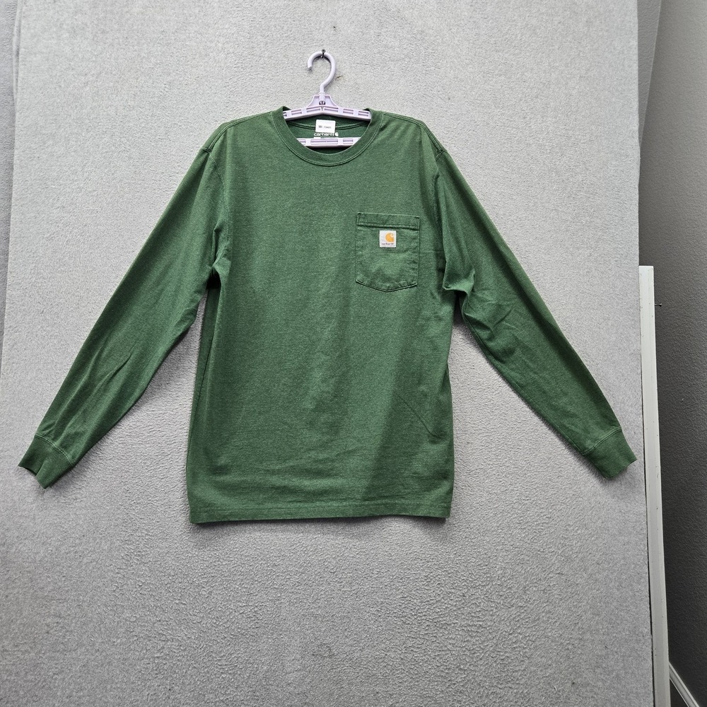 Carhartt Men Shirt M Green TK0126-M Pocket Shirt Logo Loose Long Sleeve Pockets